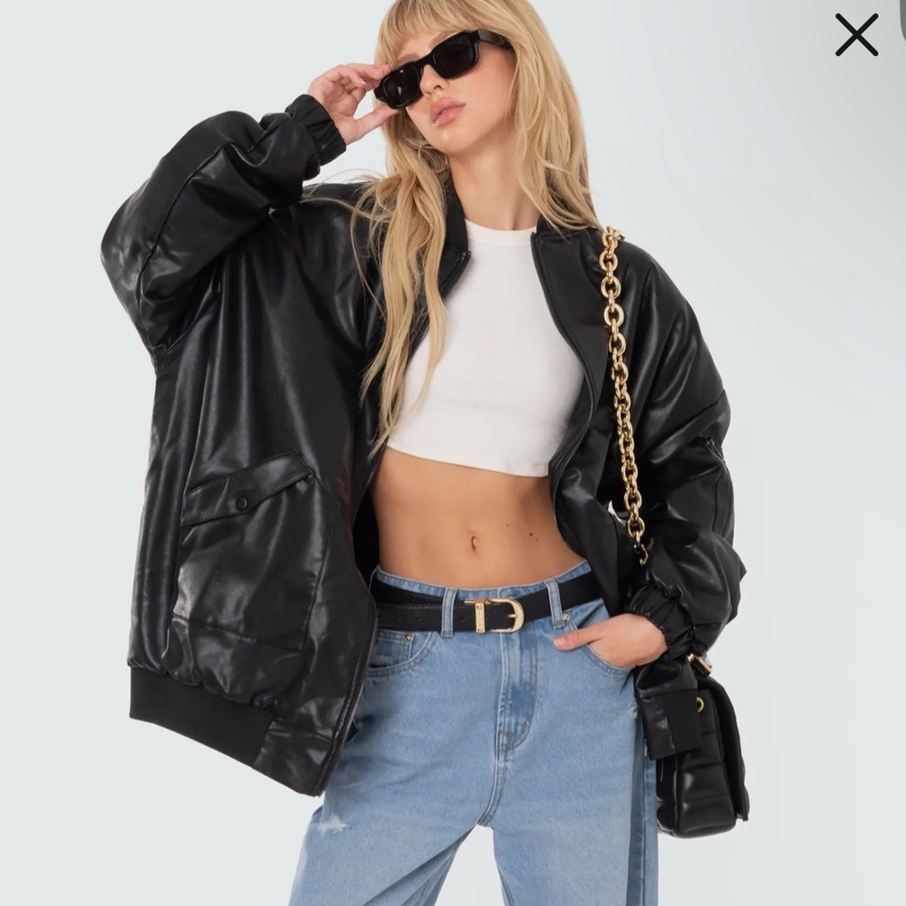 Edikted Oversize Faux Leather Bomber Jacket, Size XS